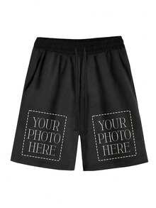 Men's Loose Solid Shorts With Pockets, Active Elastic Waist Drawstring Shorts - Black - View 1