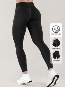 Yefecy Quần legging cạp cao không đường may dành cho nữ - Thoáng khí, co giãn và nhanh khô, thích hợp cho thể thao, chạy bộ, du lịch, màu đen, mùa xuân. - màu đen - Xem 3