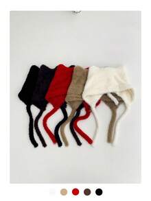 1 件新款可爱白色猫耳针织帽，保暖仿貂皮草衬里，百搭编织耳罩式女帽，秋冬款 - 彩色 - 查看 4