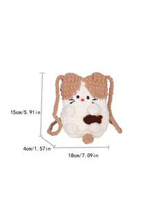 1 pieza Bolso bandolera de punto con diseño de dibujos animados de moda para otoño/invierno, bolso de hombro mini hecho a mano con parches y colores contrastantes, adecuado para atuendos diarios, fiestas, regalo de cumpleaños