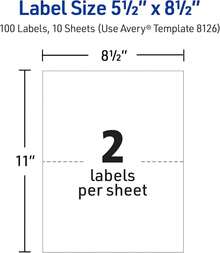 Half-Sheet Printable Shipping Labels, 5.5" X 8.5" Customizable Stickers, White, 50 Blank Mailing Labels, Great For Mailing, Shipping, Organizing, And More (8126) - 100 nhãn - Xem 9