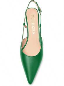 Womens Fashion Slingback Matte Leather Wedding Pointed Toe Slip Kitten Low Heel Pumps Shoes 1.5 Inchhalloween - màu xanh lá - Xem 2