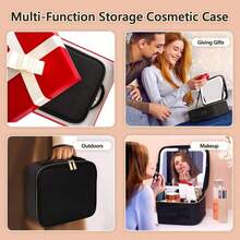 1pc Black/Pink Travel Makeup Bag With Mirror Large Capacity Cosmetic Storage Box Travel Portable Makeup Bag Case With LED Light Mirror Makeup Accessories For Travel Storage Bag,Makeup Bag,Cosmetic Bag,Vacation Organizer,Large Capacity Makeup Organizer Makeup Case, For Lipstick, Brush, Skincare, Mobile Phone, Coin, Small Items, For Home,Gift,Vacation And Festival Halloween Christmas Multifunctional Use,Boho Vibes