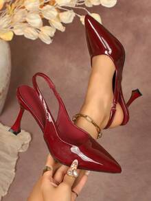 Sandalias de fiesta de moda de tacón alto de 8,5 cm de punta afilada de cuero patentado para adolescentes, nueva llegada 2025 - Rojo - Ver 1