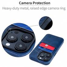 Card Case For  14 Pro With Built-In Metal Plate For Magnetic Mounting & 2 Pockets: Exec M2 Premium Synthetic Leather Wallet Case ( 14 Pro, Navy){"Size_name":"14Pro","Color_name":"Navy"} - Multicolor9 - View 6