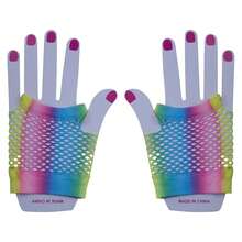 Fishnet Fingerless Gloves Mesh Arm Sleeves Fish Net Arm Sleeves EMO Gloves For Women In Theme Party Scene Accessories{"Size_name":"Short","Color_name":"#14-Rainbow(Short)"} - Multicolor17 - View 5