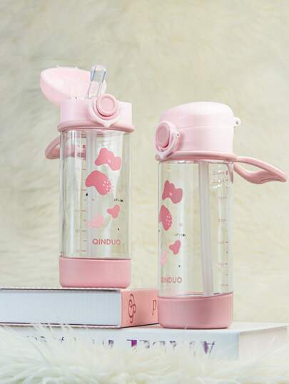 1pc 380ml/690ml Cute Children's Straw Cup, Convenient Student Water Bottle With Lock, Leak-Proof And Anti-Drop, Transparent And Durable With Round Handle, Suitable For Daily Use, Outdoor, School, Holiday Gift