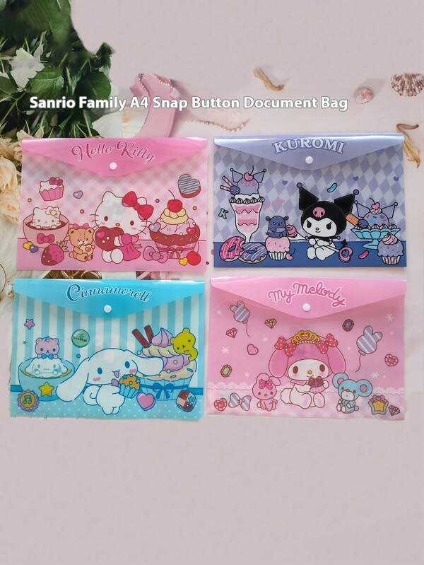 Sanrio 1pc Sanrio A4 Snap File Bag - Cartoon PP Pencil Bag Exam Paper Storage Bag, Cute Office Stationery And Accessories, Suitable For School And Office Supplies, Halloween Gifts (Multi Color Selection)