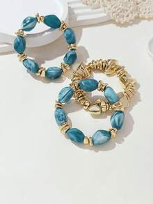 LADYCOCO 3pcs Vintage Thick Chunky Acrylic Beaded Multilayer Bracelet, Transformable Gold Chip Bracelet, Suitable For Women, Couples, Party, Daily Wear - Multicolor 15 - View 3