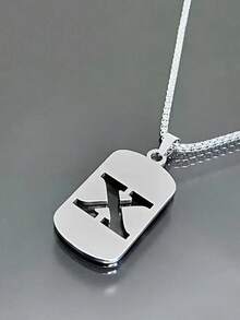 1 Piece Fashionable And Personalized Geometric Square Necklace With 26 English Letter Pendant Made Of Stainless Steel, Simple And Versatile Accessory Foromen And Men