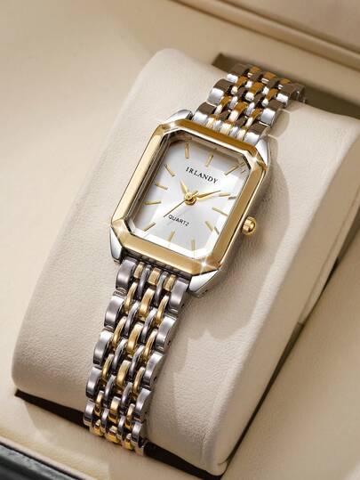 1pc Elegante Quartz Wrist Watch, Steel Square Dial, Classic Luxe (Watch Only, No Box)