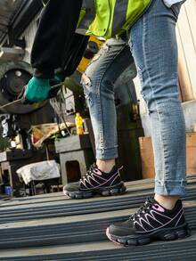 UMBURLLY Safety Shoes For Women, Anti-Smash Steel Toe Puncture-Resistant Kevlar Fashion Stripes Outdoor Ladies Work Shoes Workshop Industrial Safety Boots Autumn And Winter - 黑色 - 查看 3
