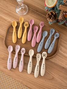 3pcs Personalized Customized Name And Pattern Silicone Baby Spoon Utensils, Children's Tableware, Customized Baby Feeding Accessories - Multicolor 1 - View 3