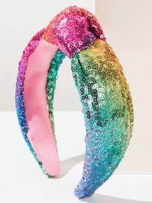 1pc Rainbow Glitter Headband, Fashionable Shiny Sequin Headpiece, Cute Sweet Girl Style Accessory For Daily Wear, Makeup, Hair Band Hair Hoop ,Hairband For Women Head Accessories - Color - View 5