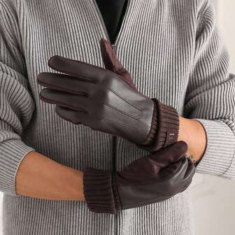 1 Pair Of Winter Men's Faux Deerskin PU Gloves, Split-Finger Design With Touch Screen Function, Both Outdoor Cold, Riding And Driving Warmth, Suitable For Winter Outdoor Scenes Snow Gloves
