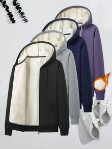 Women's Solid Color Zip-Up Fleece Hoodie, Casual Style For Autumn/Winter, Women's Sportswear Suitable For Gym And Outdoor Hiking, Essential For Back To School Season