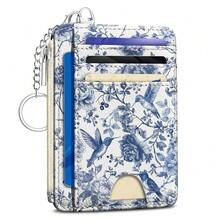 Bird Flowers Credit Card Holder Small Wallet Women, Slim RFID Blocking Wallet Woman Keychain With Zipper Coin Pocket, Front Pocket Thin Travel Card Case Organizer With ID Window Ladies Gifts{"Color_name":"Bird"} - Multicolor12 - 查看 1