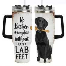 40oz Black Lab Dog With Spoon Tumbler, Double Wall Vacuum Insulated Travel Mug, Spill Proof Lid, Gift For Dad, Mom, Ideal For Christmas, Mother's Day, Birthday Gift, Perfect As A Halloween Gift, Coffee Cup - màu đen - Xem 2