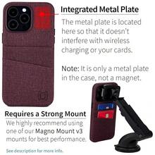 Card Case For IPhone 14 Pro Max With Built-In Metal Plate For Magnetic Mounting & Wallet With 2 Holder Slots: M2 Luxe Canvas-Style Synthetic Leather (Burgundy){"Size_name":"14ProMax","Color_name":"Burgundy"} - Multicolor10 - View 4