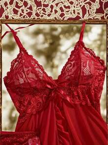 Plain    Ruffle  Sheer  Ruffle Hem - 紅色 - 查看 4