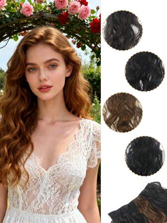 [6-18 英寸女士水波假发顶，瞬间增加头顶体积，隐形蓬松发垫解决平顶和稀疏头发问题，卷曲夹入式发片，无需染色或烫发]