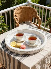 1pc 7.8in/11in Vintage Distressed Wooden Tray, Coffee Cup Candle Holder Decorative Plate For Living Room, Kitchen Tabletop, Handmade Wooden Storage Decor, Halloween/Christmas Gift