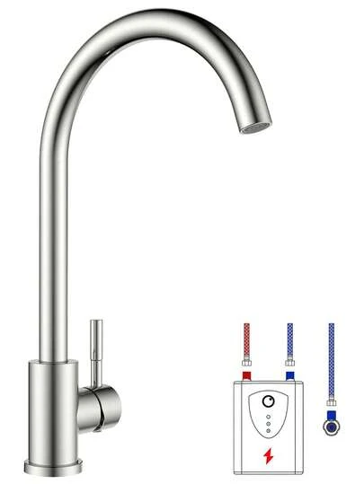 Niederdruck-Küchenarmatur, um 360° drehbarer Wasserhahn, leicht zu zerlegen und zu reinigen, Spülbeckenarmatur für Boiler, Untertischgeräte, gebürstetes Nickel