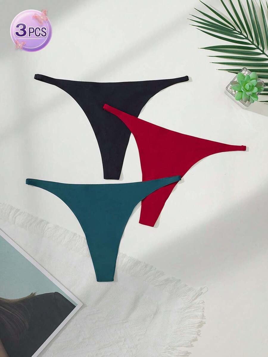 Bộ 3 quần lót dây chữ G không đường may cho nữ, gợi cảm & thoải mái, vô hình, thời trang, nhẹ, phù hợp cho thể thao & tập thể dục, quà tặng cho Ngày lễ tình nhân, Ngày của mẹ, Giáng sinh, Halloween - Nhiều màu - Xem 1