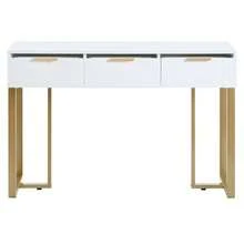 Consolle moderna con cassetti, struttura dorata, gambe regolabili ed eleganti maniglie (bianco + nero)