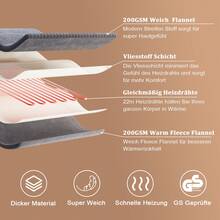 Heizdecke mit Abschaltautomatik  Elektrische Wärmedecke Heizdecke, 6 Temperaturstufen und Überhitzungsschutz, Grau 130*180 cm