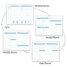 2026年计划本，204张/412页365天日历，英文A5周计划本和月计划本，每日记录计划本，海洋风格12页分割内页精美设计，蓝粉配色简约日历计划本，提高效率，返校办公，2026年圣诞新年礼物 - 彩色 - 查看 5