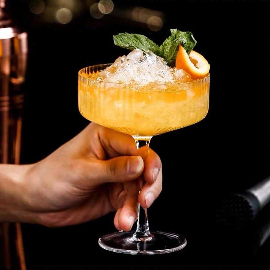 2 件 - 250 毫升独特垂直条纹高脚杯，酒吧威士忌酒杯，复古垂直条纹葡萄酒杯，酒吧魔术，适用于葡萄酒，绅士威士忌酒杯，可重复使用 - 透明 - 查看 1