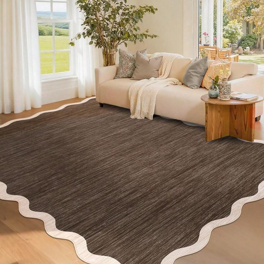 Kitchen Modern Simple Home Decor Area Rug Thin Low Pile Washable Carpet Soft Non Shedding Bordered Floorcover Easy To Clean Non Slip Entrance Runner Rug Stain Resistant Printed Mat Throw Rug For Hallway Bathroom Bedroom Dinning Room Laundry Living Room - Brown - View 1