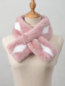 1 件女士秋冬兔毛仿毛温暖厚双面渐变色钻石拼接十字交叉颈部保暖围巾 - 彩色 - 查看 10