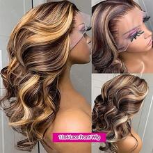 30 32 Inch Honey Blonde 13x6 Hd Lace Frontal Wig Human Hair 250% Density 13x6 Body Wave Ombre Lace Front Wigs Human Hair Glueless Highlight Honey Blonde Wig Pre Plucked With Baby Hair For Women - S4/27 - 查看 2