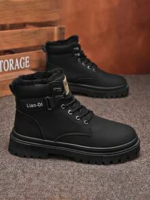 男士高帮百搭靴子小皮鞋小黑鞋休闲鞋耐磨低帮百搭工作靴新款时尚休闲鞋秋冬 - 黑色 - 查看 2