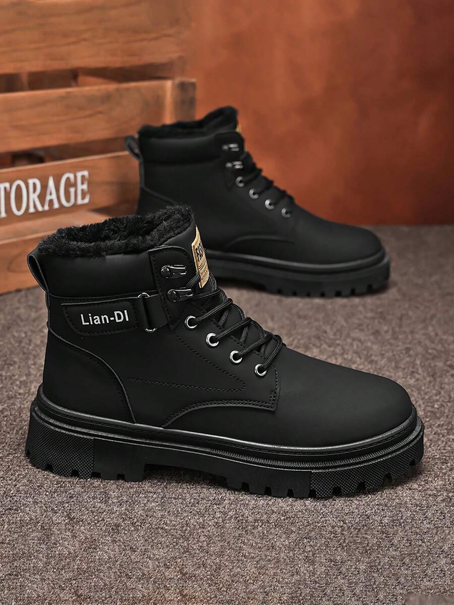 男士高帮百搭靴子小皮鞋小黑鞋休闲鞋耐磨低帮百搭工作靴新款时尚休闲鞋秋冬