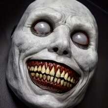 1pc Halloween Smiling Devil Mask - Anime Style Thriller Masquerade Mask, Light Beige, Hollow Eyes And Sharp Teeth Design, Lightweight And Easy Care, Suitable For Halloween Party, Role Playing And Horror Events - Anime Inspirational Style, Light Material