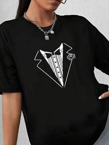 180g pure Cotton Fake Tuxedo Tux Bachelor Party Funny Hipster Cool Prank Shirt Wedding Holiday female Unisex Stretched women Women Top Graphic Tees designer clothes streetwear T-Shirt For Women Casual Summer Casual graphic fashion Breathable - Negro - Ver 1