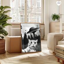1pc Whimsical Cat And UFO Canvas Art Printed Posters, Modern WAall Arts Decorative Paintings, Retro-Style Animal Poster, Aesthetic Decor Art Modern Style Poster It Is Suitable For Bedroom Wall Decor, Living Room Wall Decor, Corridor Decor, Home Office Decor, Bathroom Decor, Kitchen Decor, Dormitory Decor, Apartment Decor, Wall Decor, Room Decor And Art Home Decor. It Is A Perfect Gift For Art Decor Enthusiasts And Home Decor Enthusiasts