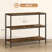 3 - Tier Console Table With Storage Shelves, Industrial Entryway Table Living Room, Hallway, Rustic Brown - Initial - View 4