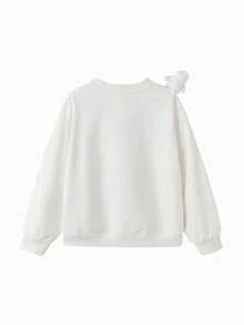 Áo nỉ bé gái, họa tiết   – Vải mềm, cổ tròn – Thích hợp mặc thường ngày - Tông màu trắng - Xem 5