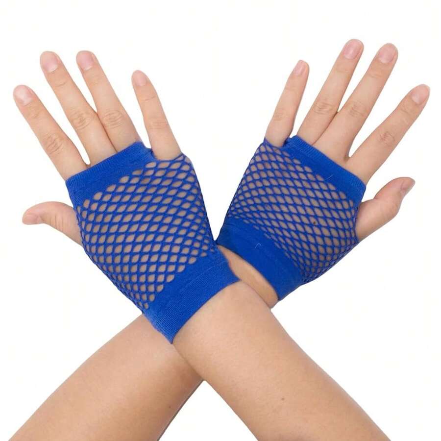 Fishnet Fingerless Gloves Mesh Arm Sleeves Fish Net Arm Sleeves EMO Gloves For Women In Theme Party Scene Accessories{"Size_name":"Short","Color_name":"#2-RoyalBlue(Short)"} - 多色24 - 查看 1