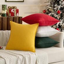 Neutral Linen Pillow Covers Pack Of 4 Decorative Natural Solid Throw Pillow Covers Soft Accent Boho Farmhouse Couch Pillowcases Modern Home Decors Living Room Bed Sofa 18x18 Inch - 20 英吋 x 20 英吋(4 件裝)+ 聖誕紅/綠 - 查看 5
