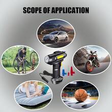 Inflador de neumáticos digital - Compresor de aire recargable, bomba con luz LED | Accesorio multiusos para coche de 12 V y 100 W para motocicletas, bicicletas, balones y vehículos. Bomba de presión digital portátil para inflado rápido. - Negro - Ver 4