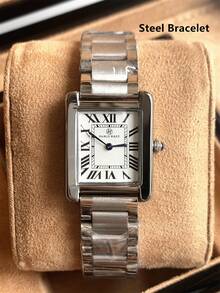 Pablo Raez 1 pieza Reloj de mujer vintage original, encantador color plateado, reloj de pulsera para mujer de marca superior, nuevo, joyería de lujo, accesorios de mujer de acero inoxidable, color plateado, no se mancha, reloj de vestir marrón, caja de acero inoxidable chapada en IPS, diseño de moda, resistente al agua 50m, pantalla de números romanos, reloj de cuarzo casual para niñas