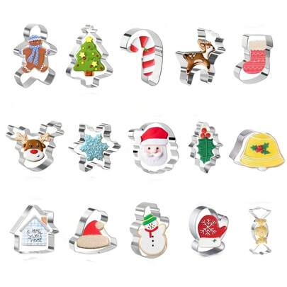 15pcs Christmas Cookie Cutter Set, Stainless Steel Baking Molds In Gingerbread Man, Star, Snowflake And Other Classic Shapes, For Holiday Gifts And Cookies