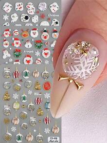 Adesivi per arte di unghie a sfera di cristallo natalizia, adesivi per arte di unghie invernali 5D in rilievo con fiocchi di neve, adesivi per arte di unghie stile Y2K, decorazioni fai-da-te per unghie con motivi natalizi e di Capodanno, forniture per arte di unghie
