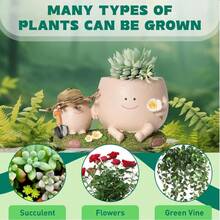 Cute Smile Face Planter Pot With Drainage Hole Funny Plant Pots For Indoor Outdoor Plants, Head Flower Pots For Succulent String Of Pearls Unique Gift On Mother's Day, Birthday, Christmas - 米色 - 查看 8