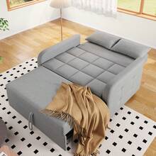 [Sofa Bed With Sleeping Function] Two-Seater Folding Sofa, Extendable Design, Simple And Modern Style, Three-Step Adjustable Backrest, Breathable Cotton And Linen Fabric - Antique Gray + Foam + 2 Seat - View 2